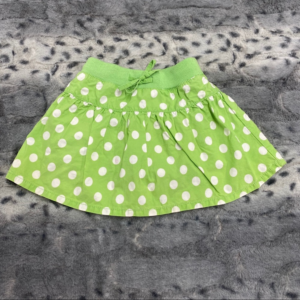 Mini Boden size 12-18 m skirt green w/white polka dots Polyester Elastic waist